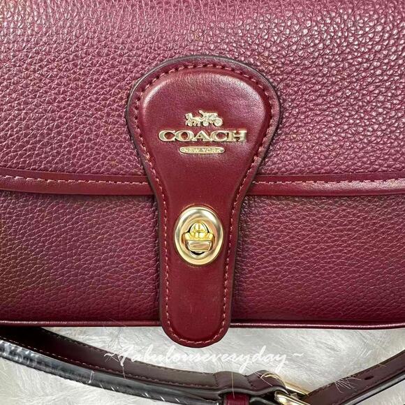 COACH Hadley Shoulder Bag Crossbody In Leather Gold/Dark Wine CY683 NWT - Picture 6 of 9